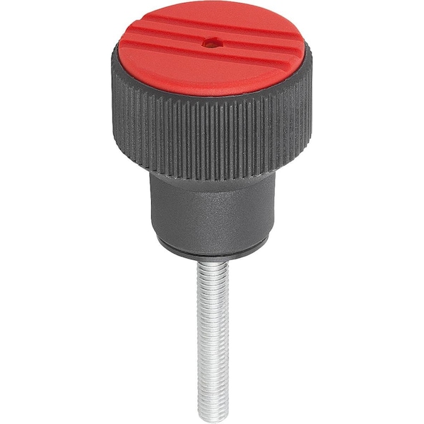 Kipp Torque Knurled Knob Size:2 D=M05X30, Thermoplastic Black Ral7021, Comp:Steel, Cap:Red Ral3020 K0277.2056X30 - main